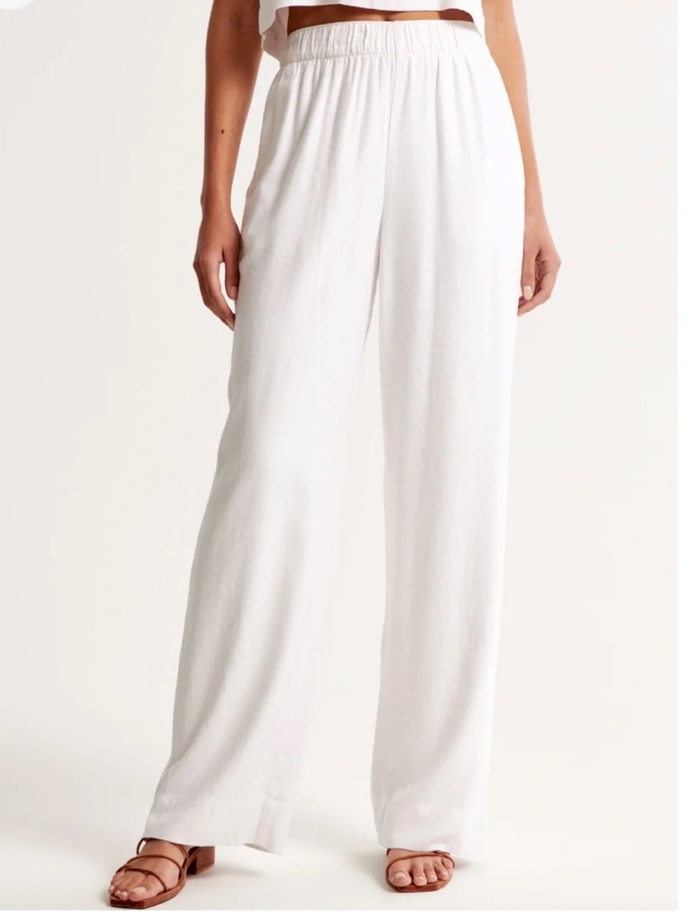 Abercrombie & Fitch Linen Blend Pull On Pant White Wide-Leg